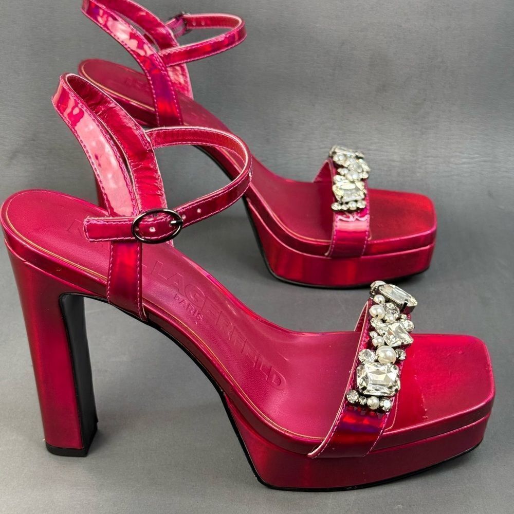 KARL LAGERFELD PARIS Women's Jala Embellished Ankle-Strap Sandals size 10